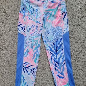 Lilly Pulitzer Sz. L Luxletic Weekender High-Rise Leggings, Kaleidoscope Coral